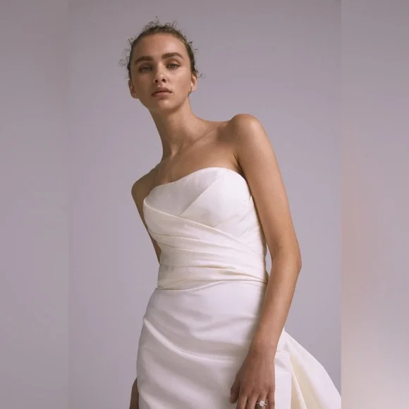 amsale strapless silk faille bow dress Amsale Women's Strapless Bow Back Dress - White - Size 0